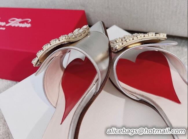 Lower Price Roger Vivier Love Crystal Buckle Slide Sandals 4.5cm in Calf Leather Silver 2082702