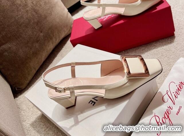 Good Quality Roger Vivier Love Metal Buckle Slingback Sandals 4.5cm in Patent Leather White 2082705