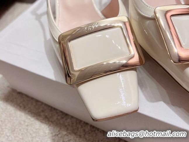 Good Quality Roger Vivier Love Metal Buckle Slingback Sandals 4.5cm in Patent Leather White 2082705