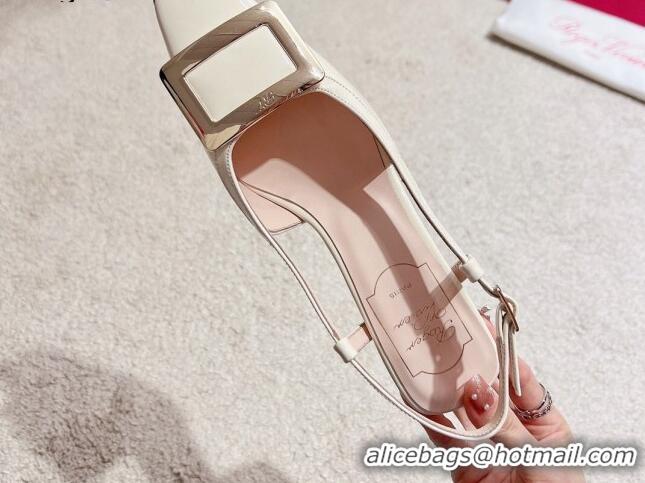 Good Quality Roger Vivier Love Metal Buckle Slingback Sandals 4.5cm in Patent Leather White 2082705