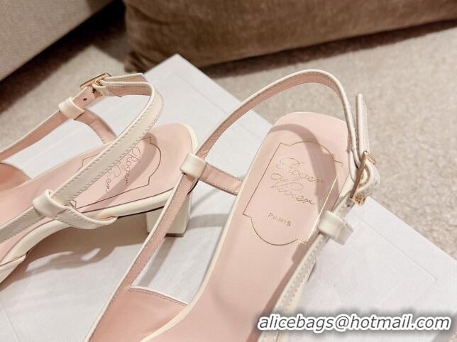 Good Quality Roger Vivier Love Metal Buckle Slingback Sandals 4.5cm in Patent Leather White 2082705