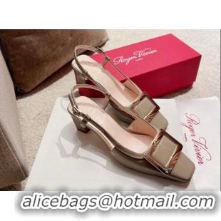 Hot Style Roger Vivier Love Metal Buckle Slingback Sandals 4.5cm in Patent Leather Grey 2082706