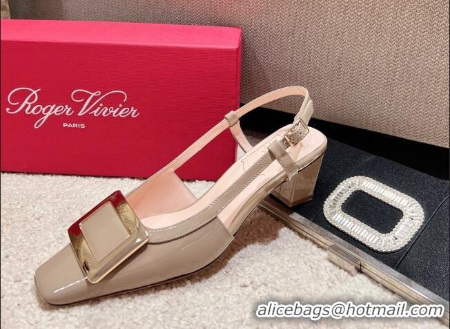 Hot Style Roger Vivier Love Metal Buckle Slingback Sandals 4.5cm in Patent Leather Grey 2082706