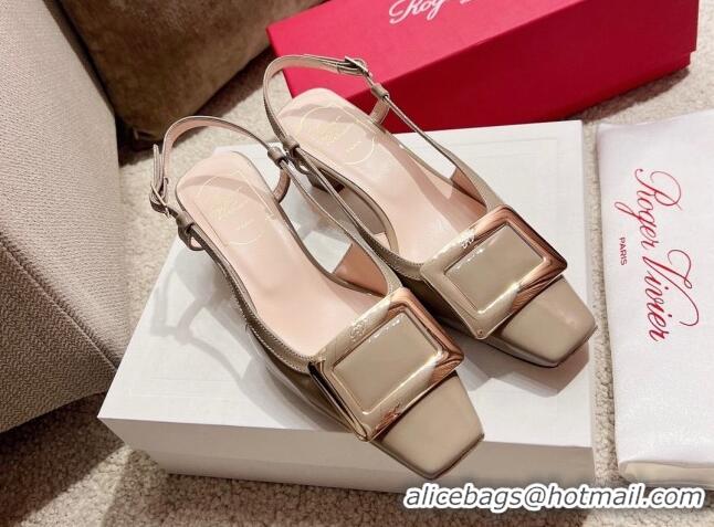 Hot Style Roger Vivier Love Metal Buckle Slingback Sandals 4.5cm in Patent Leather Grey 2082706