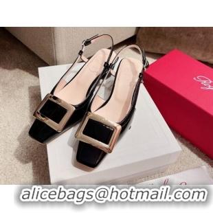 Lower Price Roger Vivier Love Metal Buckle Slingback Sandals 4.5cm in Patent Leather Black 082707