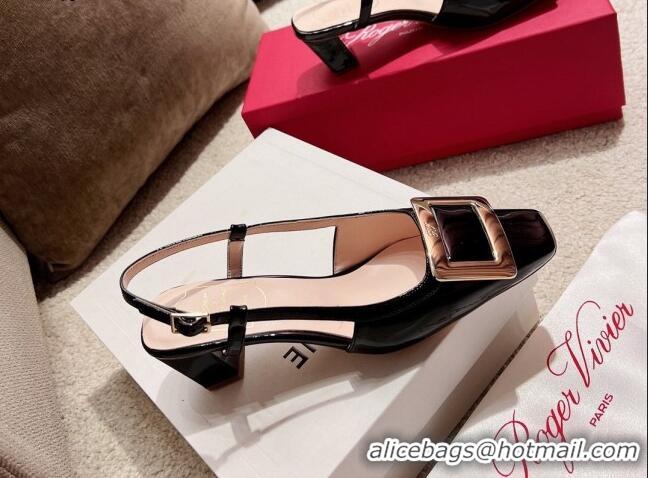 Lower Price Roger Vivier Love Metal Buckle Slingback Sandals 4.5cm in Patent Leather Black 082707