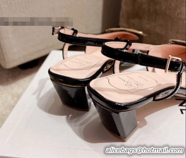 Lower Price Roger Vivier Love Metal Buckle Slingback Sandals 4.5cm in Patent Leather Black 082707