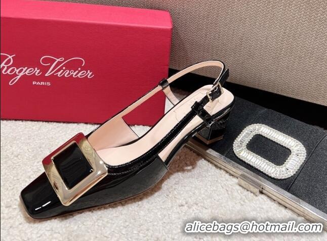 Lower Price Roger Vivier Love Metal Buckle Slingback Sandals 4.5cm in Patent Leather Black 082707