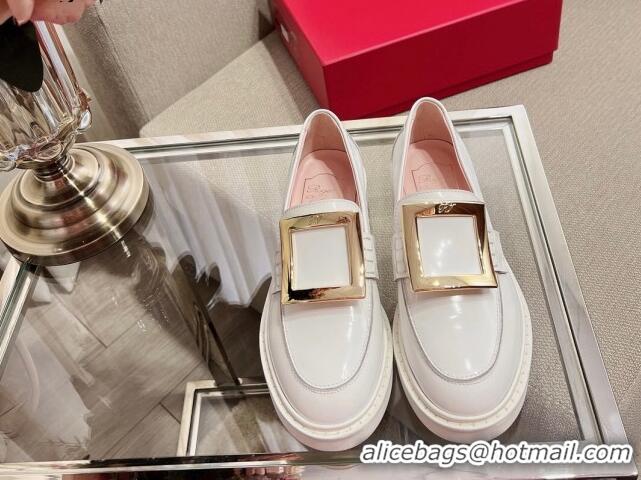 Grade Roger Vivier Viv' Rangers Metal Buckle Loafers in Patent Leather White 082709