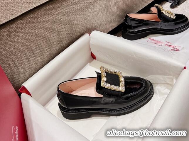 Good Looking Roger Vivier Viv' Rangers Crystal Buckle Loafers in Patent Leather Black 082710