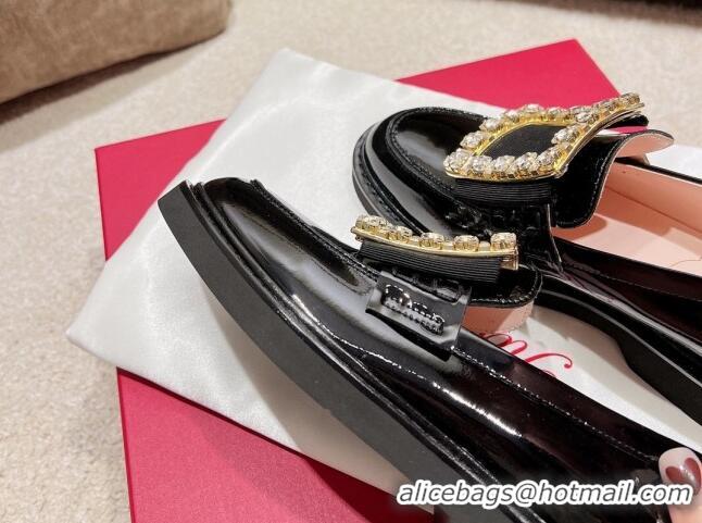 Good Looking Roger Vivier Viv' Rangers Crystal Buckle Loafers in Patent Leather Black 082710