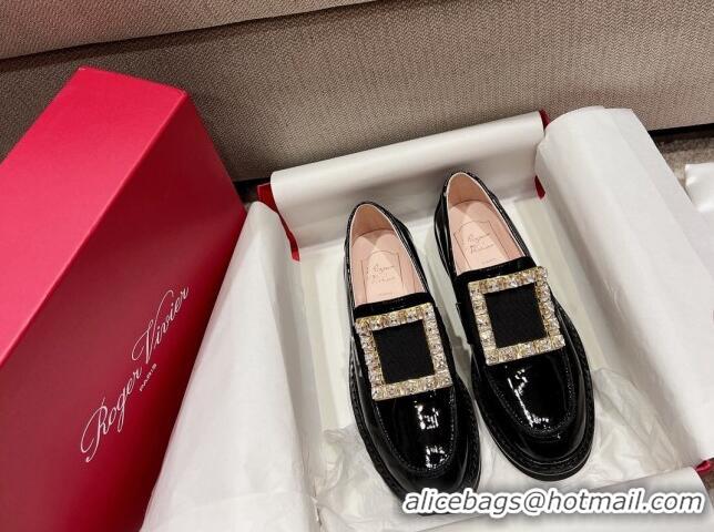 Good Looking Roger Vivier Viv' Rangers Crystal Buckle Loafers in Patent Leather Black 082710