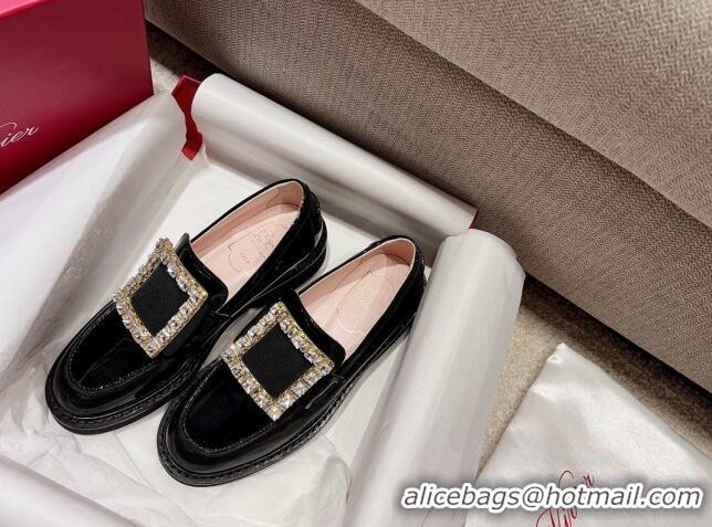 Good Looking Roger Vivier Viv' Rangers Crystal Buckle Loafers in Patent Leather Black 082710