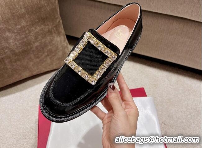 Good Looking Roger Vivier Viv' Rangers Crystal Buckle Loafers in Patent Leather Black 082710