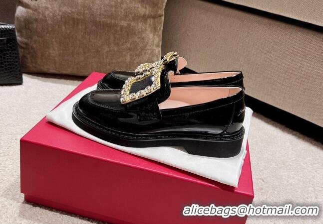 Good Looking Roger Vivier Viv' Rangers Crystal Buckle Loafers in Patent Leather Black 082710