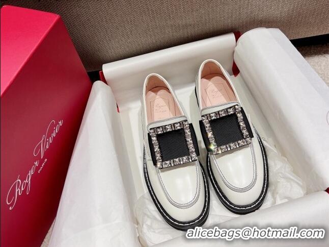 Pretty Style Roger Vivier Viv' Rangers Crystal Buckle Loafers in Calf Leather White/Black 2082712