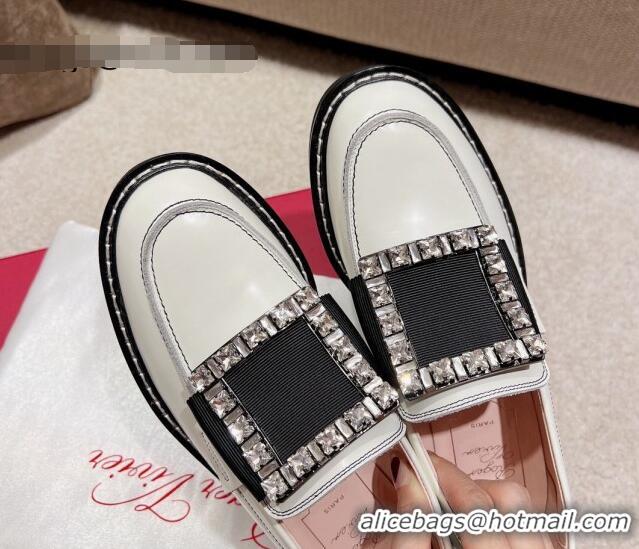 Pretty Style Roger Vivier Viv' Rangers Crystal Buckle Loafers in Calf Leather White/Black 2082712