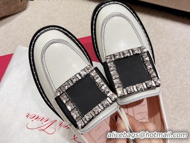 Pretty Style Roger Vivier Viv' Rangers Crystal Buckle Loafers in Calf Leather White/Black 2082712