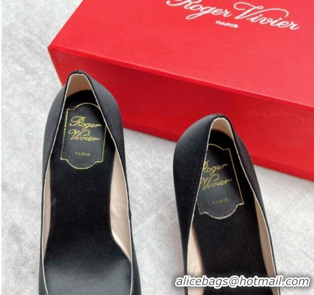 Unique Style Roger Vivier RV Bouquet Crystal Pearl Buckle Pumps in Silk 8.5cm Black 2101141