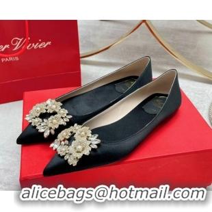 Durable Roger Vivier RV Bouquet Crystal Pearl Buckle Ballerinas in Silk Black 101142