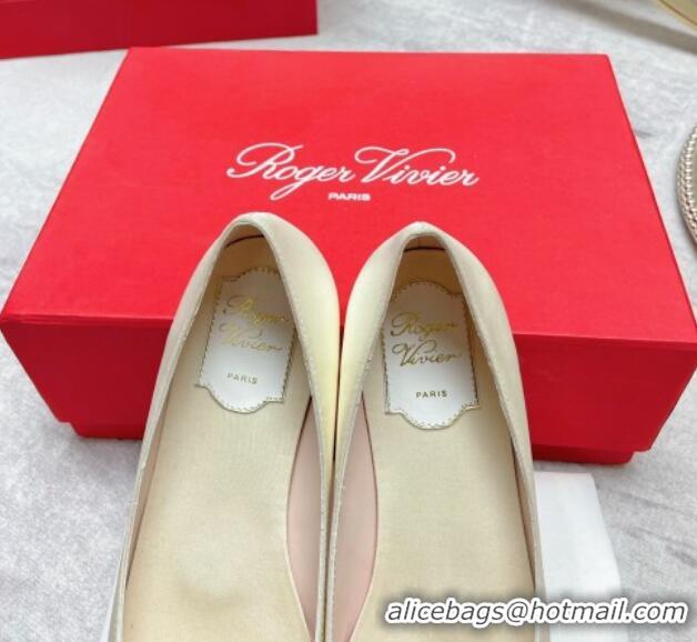 Sumptuous Roger Vivier RV Bouquet Crystal Pearl Buckle Ballerinas in Silk White 2101143