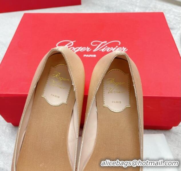 Good Quality Roger Vivier RV Bouquet Crystal Pearl Buckle Ballerinas in Silk Nude 2101146