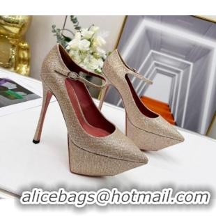 Trendy Design Amina Muaddi Sequins High Heel Platform Pumps 15cm Gold 0620133