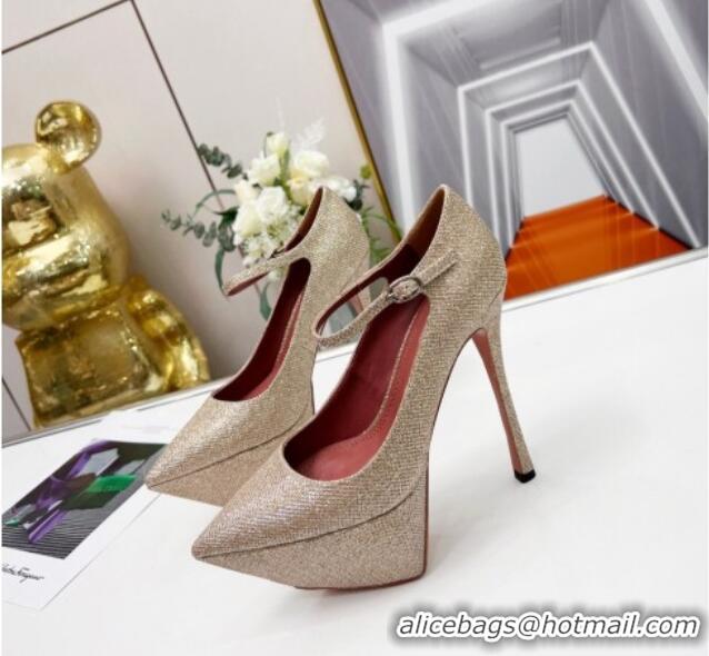 Trendy Design Amina Muaddi Sequins High Heel Platform Pumps 15cm Gold 0620133