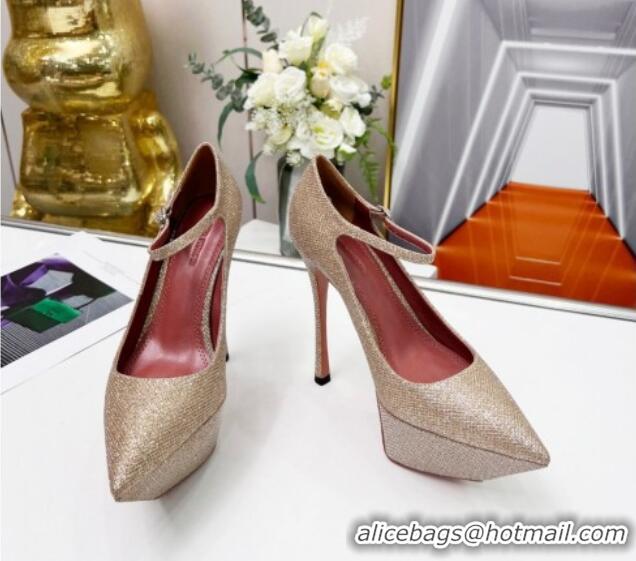 Trendy Design Amina Muaddi Sequins High Heel Platform Pumps 15cm Gold 0620133