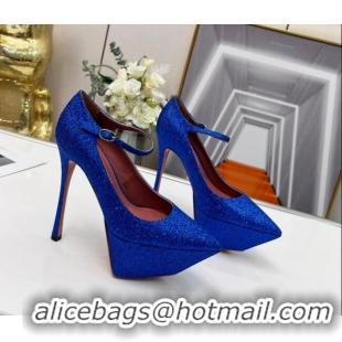 Good Quality Amina Muaddi Sequins High Heel Platform Pumps 15cm Blue 0620134