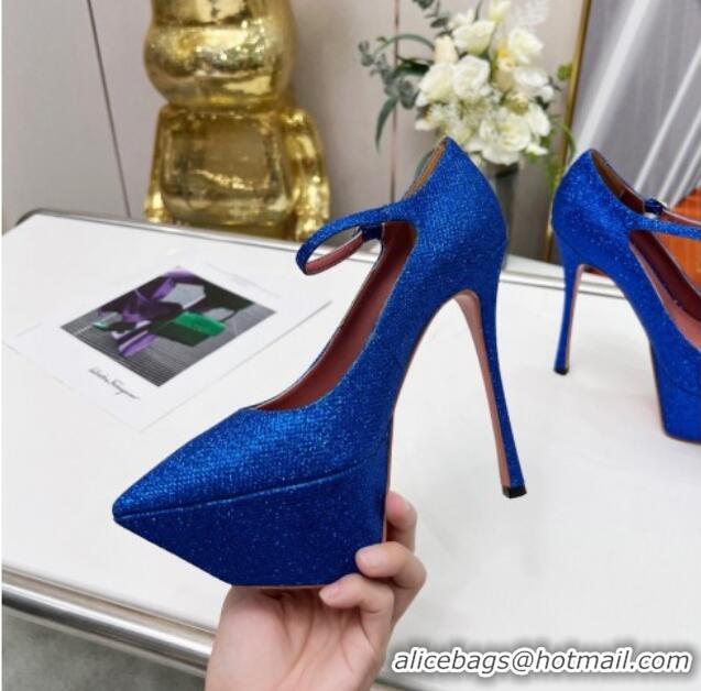 Good Quality Amina Muaddi Sequins High Heel Platform Pumps 15cm Blue 0620134