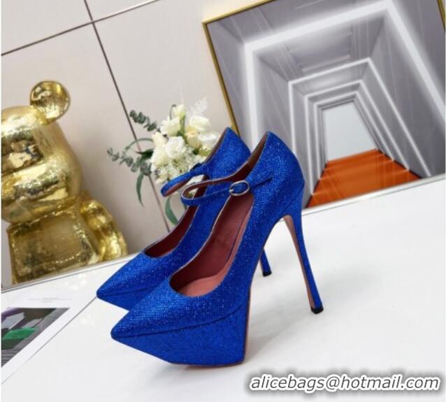 Good Quality Amina Muaddi Sequins High Heel Platform Pumps 15cm Blue 0620134