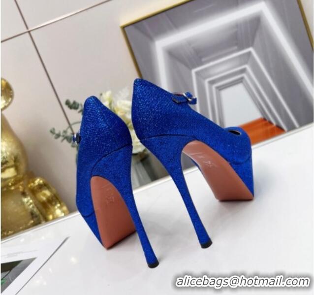 Good Quality Amina Muaddi Sequins High Heel Platform Pumps 15cm Blue 0620134