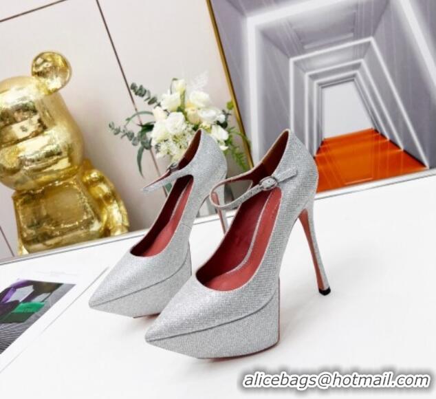 Lower Price Amina Muaddi Sequins High Heel Platform Pumps 15cm Silver 0620135