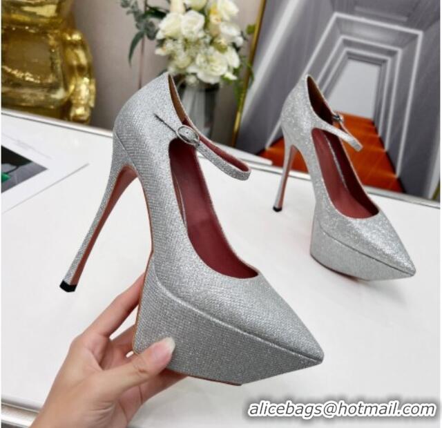 Lower Price Amina Muaddi Sequins High Heel Platform Pumps 15cm Silver 0620135