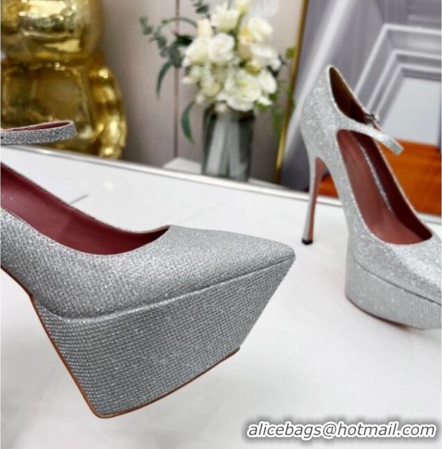 Lower Price Amina Muaddi Sequins High Heel Platform Pumps 15cm Silver 0620135