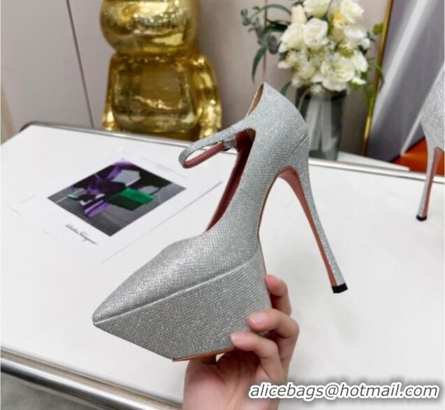 Lower Price Amina Muaddi Sequins High Heel Platform Pumps 15cm Silver 0620135