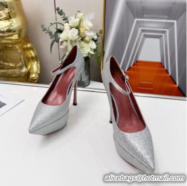 Lower Price Amina Muaddi Sequins High Heel Platform Pumps 15cm Silver 0620135