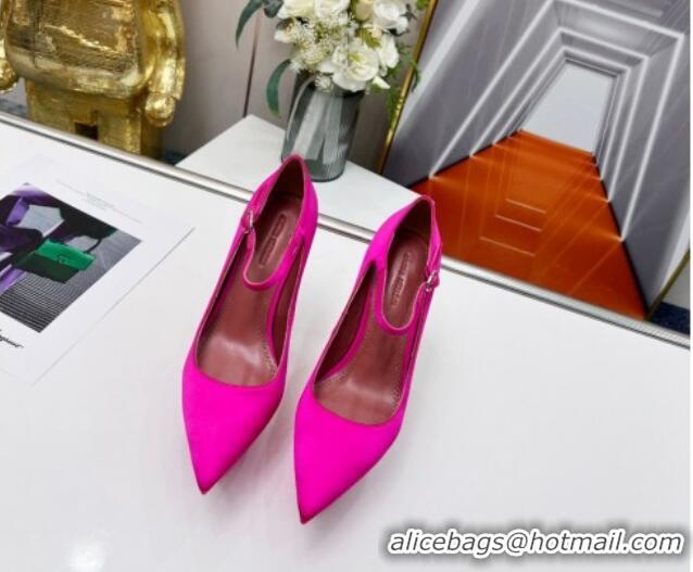 Popular Style Amina Muaddi Silk High Heel Platform Pumps 15cm Fuchsia Pink 0620136