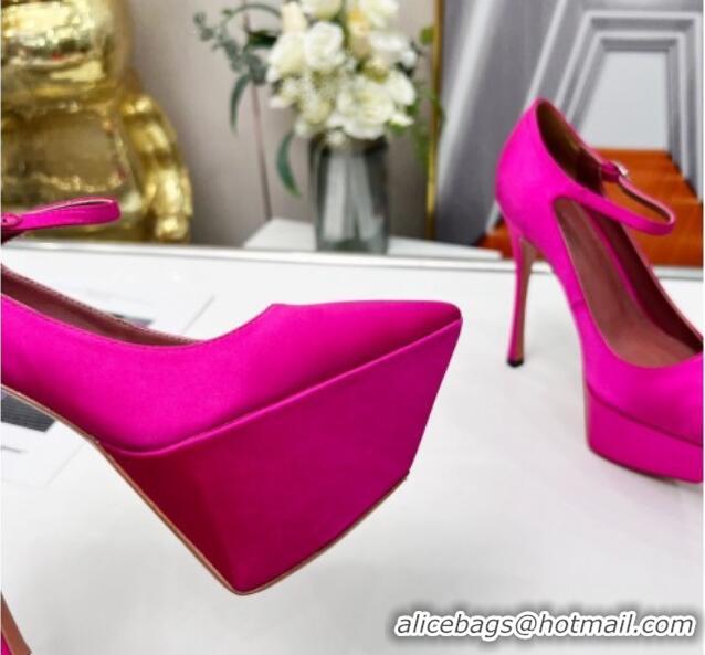 Popular Style Amina Muaddi Silk High Heel Platform Pumps 15cm Fuchsia Pink 0620136