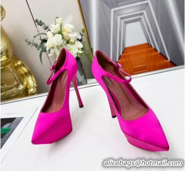 Popular Style Amina Muaddi Silk High Heel Platform Pumps 15cm Fuchsia Pink 0620136