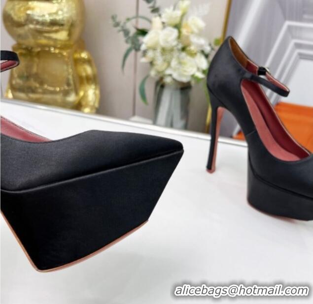 Pretty Style Amina Muaddi Silk High Heel Platform Pumps 15cm Black 0620137