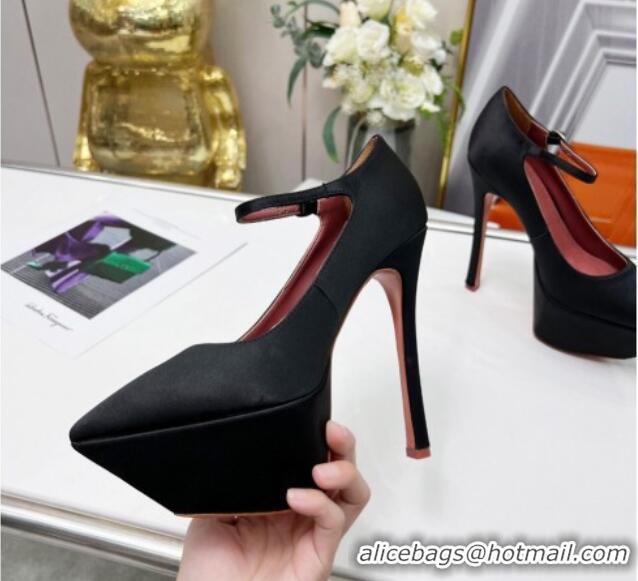 Pretty Style Amina Muaddi Silk High Heel Platform Pumps 15cm Black 0620137