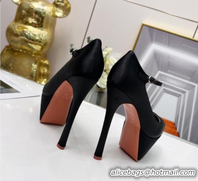 Pretty Style Amina Muaddi Silk High Heel Platform Pumps 15cm Black 0620137