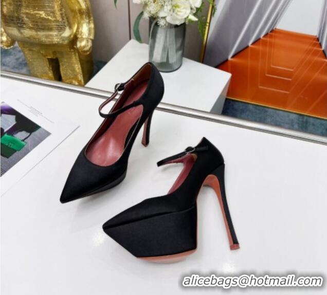 Pretty Style Amina Muaddi Silk High Heel Platform Pumps 15cm Black 0620137