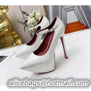 Grade Quality Amina Muaddi Patent Leather High Heel Platform Pumps 15cm White 0620138