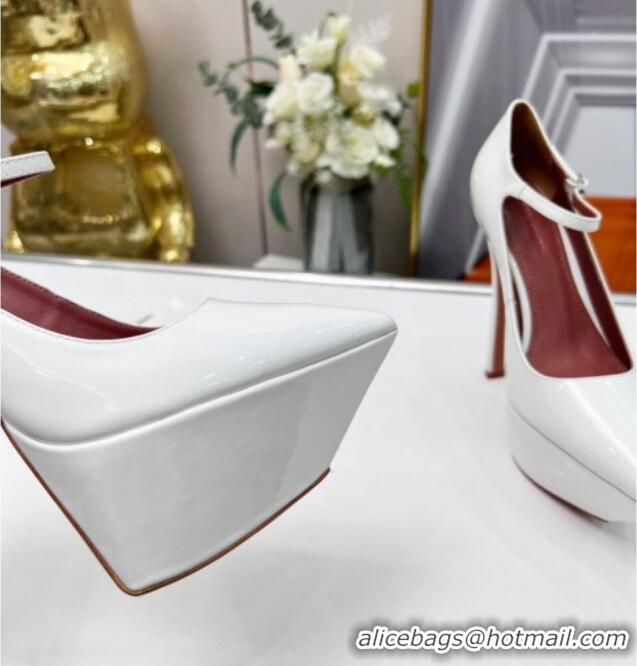 Grade Quality Amina Muaddi Patent Leather High Heel Platform Pumps 15cm White 0620138