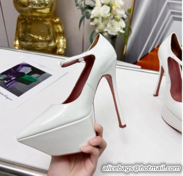 Grade Quality Amina Muaddi Patent Leather High Heel Platform Pumps 15cm White 0620138