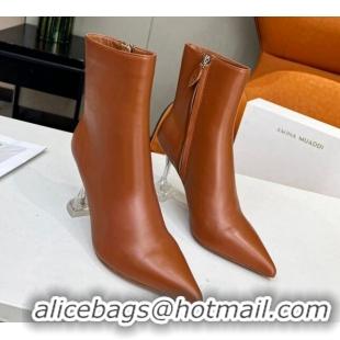 Best Product Amina Muaddi Calf Leather High Heel Ankle Boots 9.5cm Brown 082401