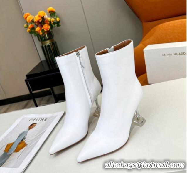 Purchase Amina Muaddi Calf Leather High Heel Ankle Boots 9.5cm White 2082402